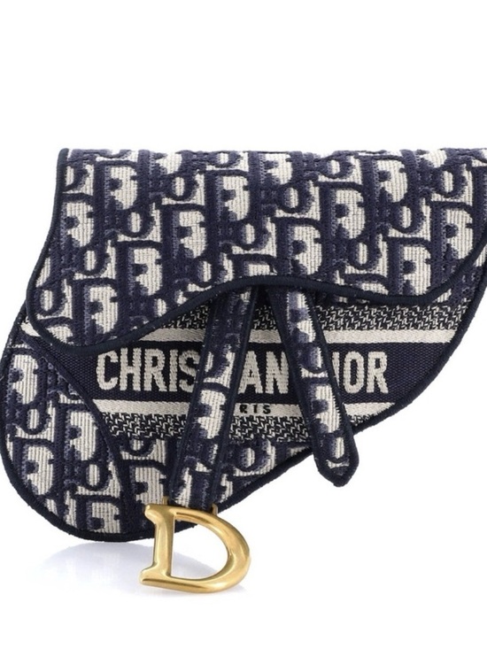 Dior Handbags - Dior Navy & White Oblique Mini Saddle Bag with Gold 'D' Charm